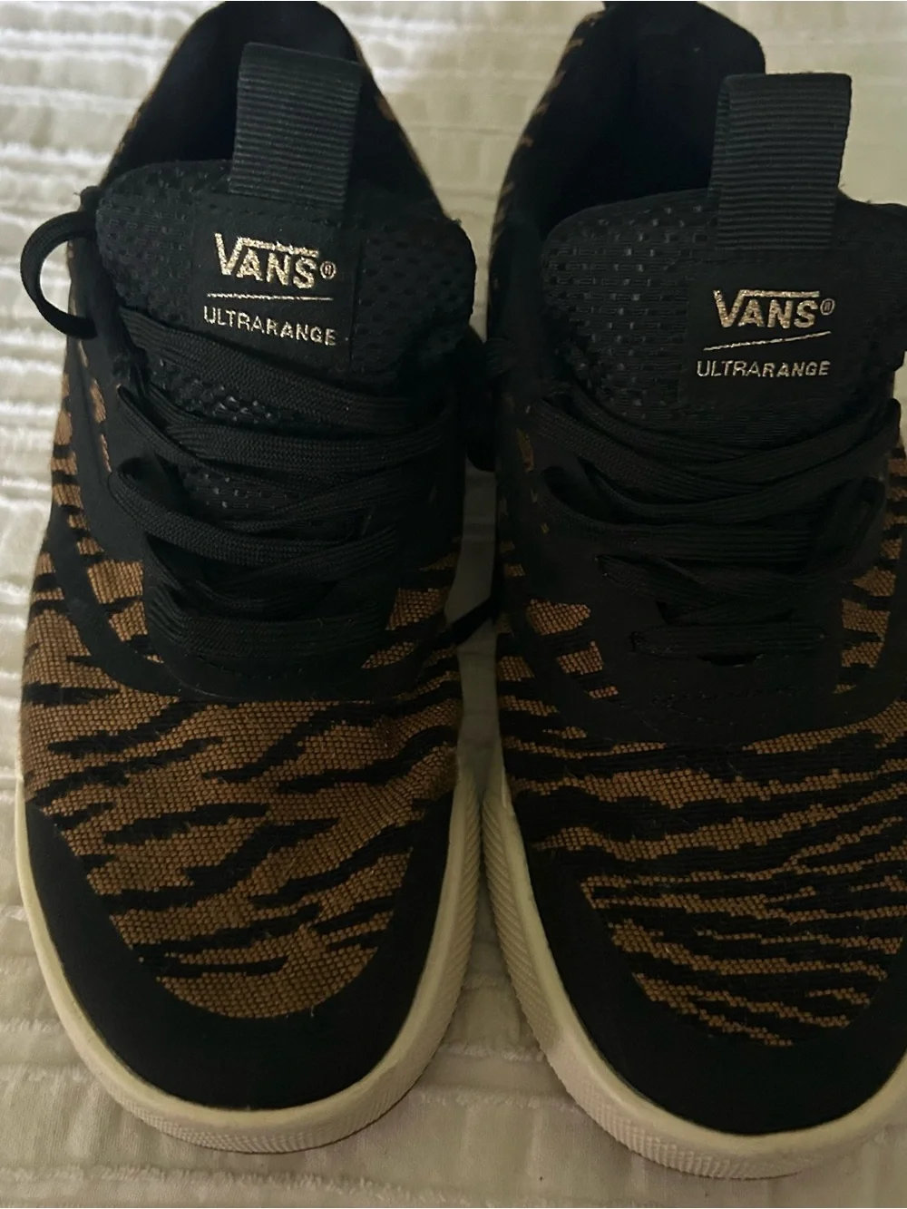 Vans UltraRange Knit Sneakers in Black and Brown Tiger Stripe